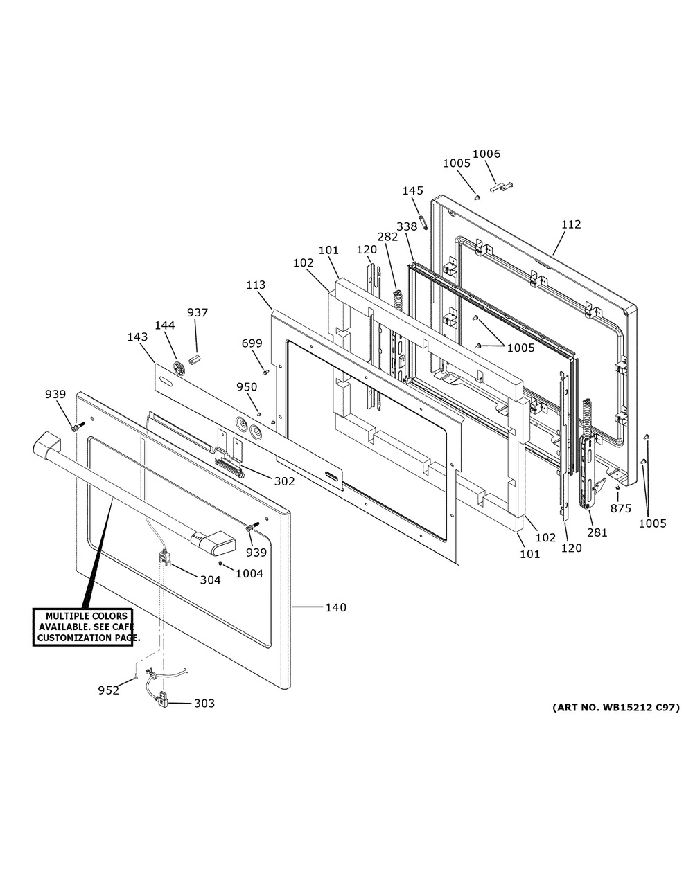 Upper Door Diagram and Parts List for CTD90DP2N3S1  General Electric Wall Oven
