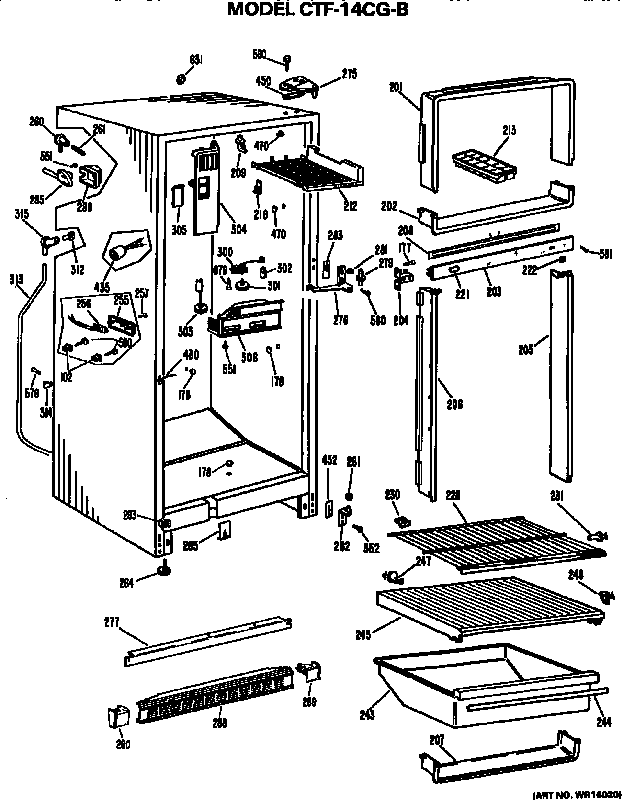 Cabinet Parts Diagram and Parts List for CTF14CGB  Hotpoint Refrigerator