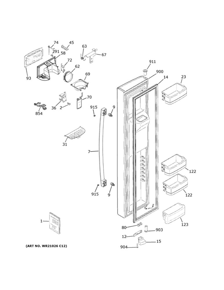 Freezer Door Diagram and Parts List for GSS25GGHPCBB  General Electric Refrigerator