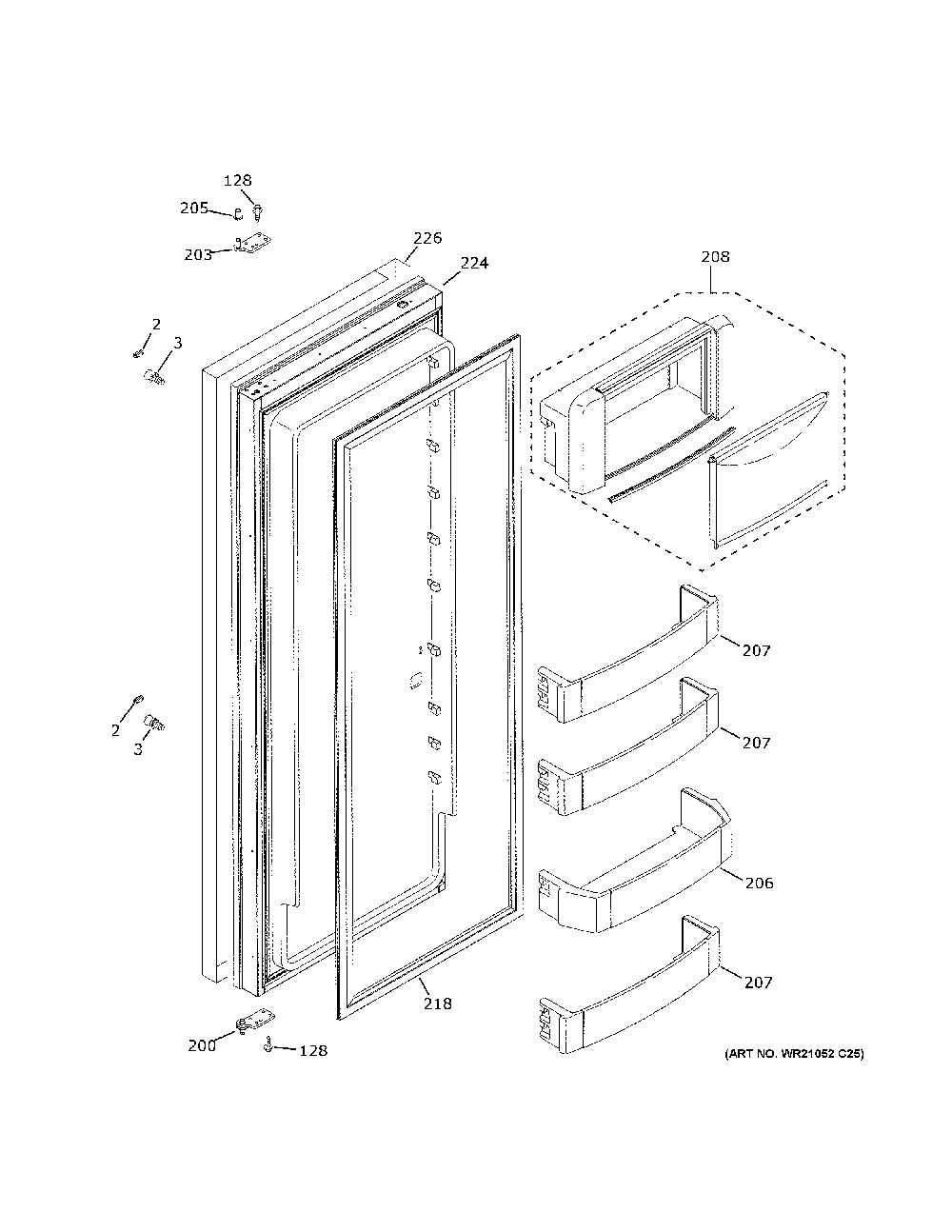 Fresh Food Door Diagram and Parts List for ZISS420DNKSS  General Electric Refrigerator
