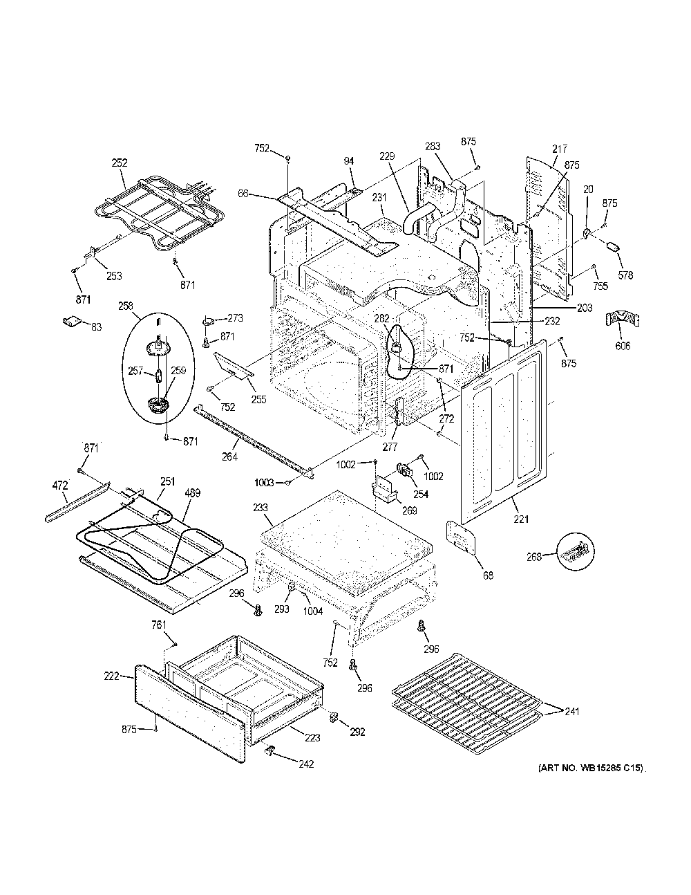 Body parts Diagram and Parts List for PB911FJ8DS  General Electric Range