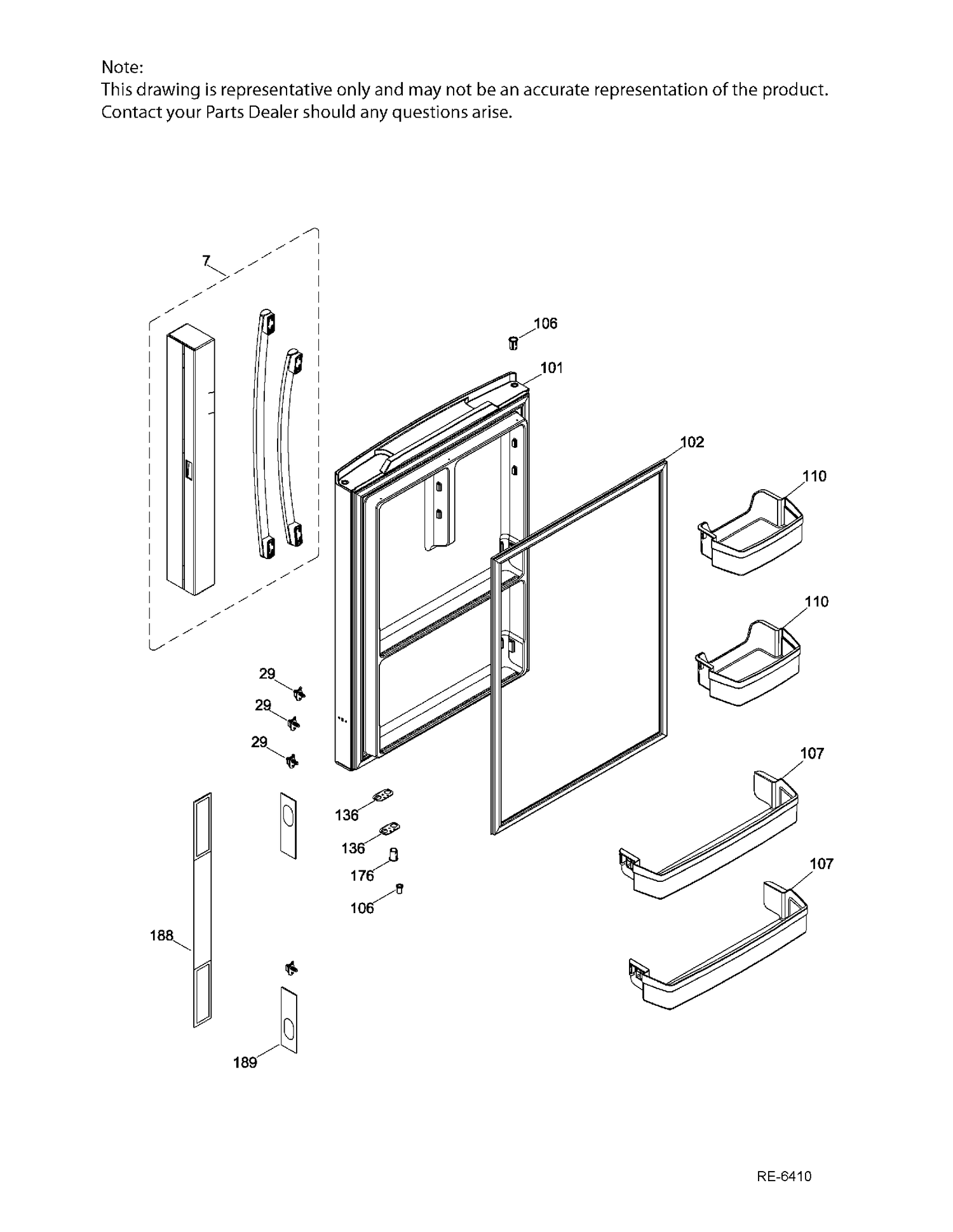 FF DOOR LT Diagram and Parts List for DSRS3KGXGFGS  General Electric Refrigerator
