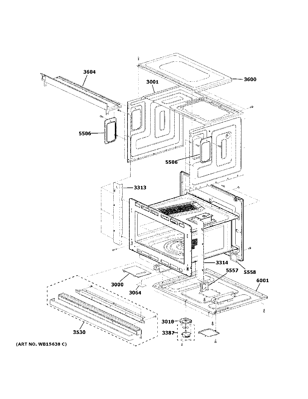 Oven cavity parts Diagram and Parts List for ZSB9132N2SS  General Electric Microwave