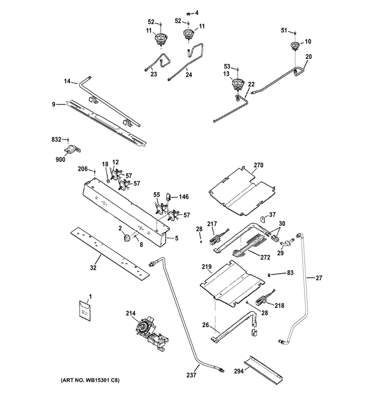 Gas & Burner Parts Diagram and Parts List for JGB620GEF3SA  General Electric Range