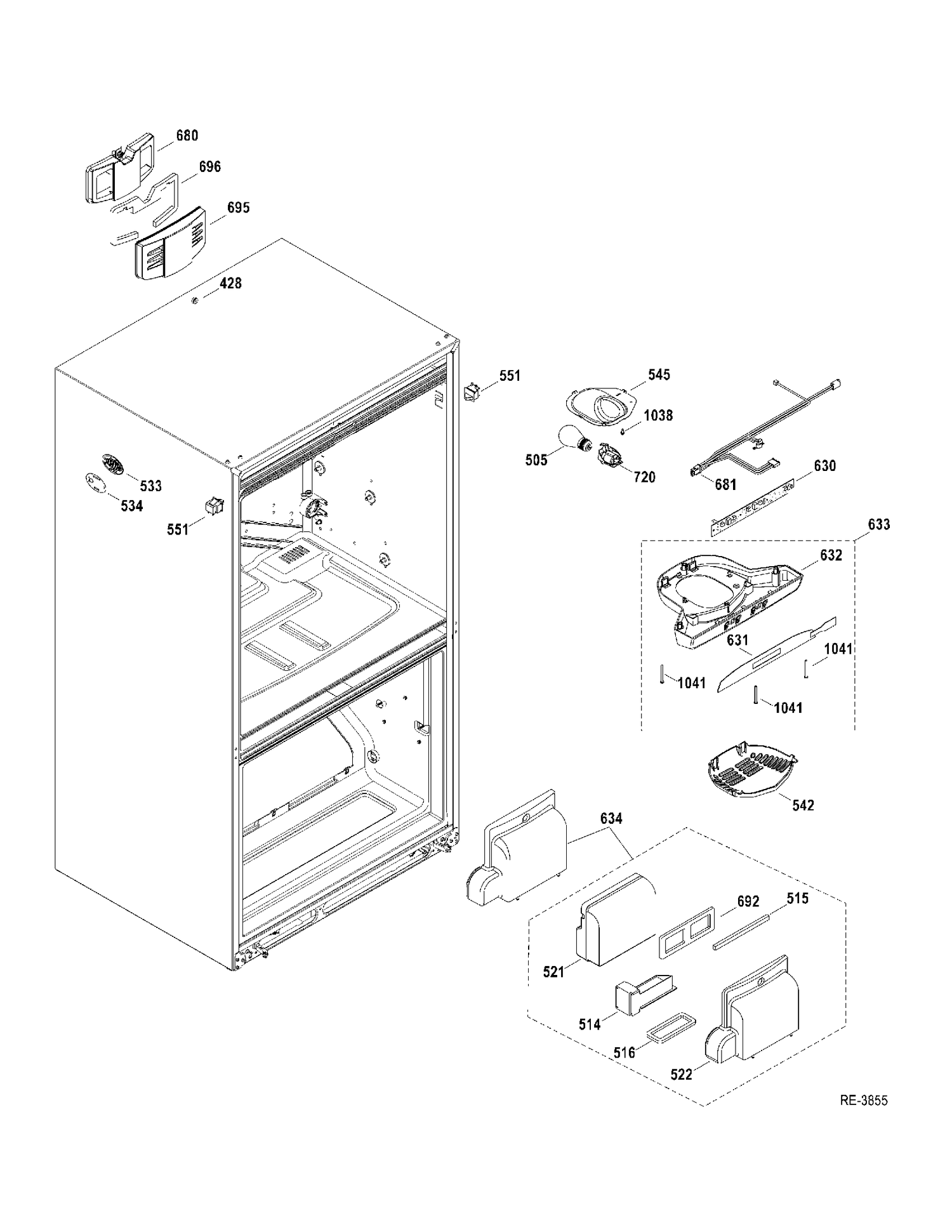 FUNCTIONAL PARTS FF Diagram and Parts List for GFRF2KBYCWW  General Electric Refrigerator