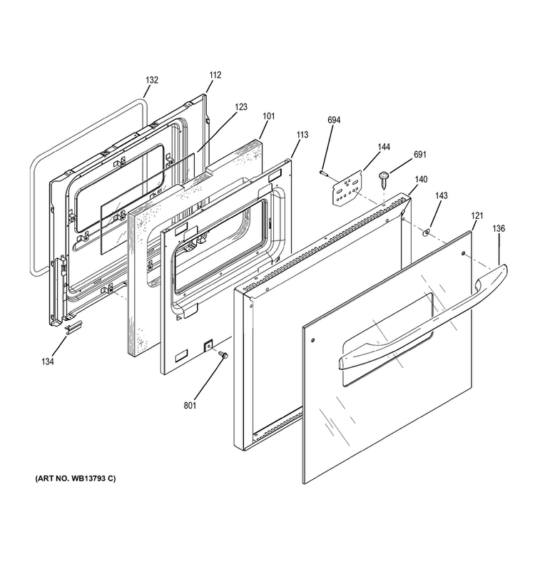 Door Diagram and Parts List for JRS06SK2SS  General Electric Wall Oven