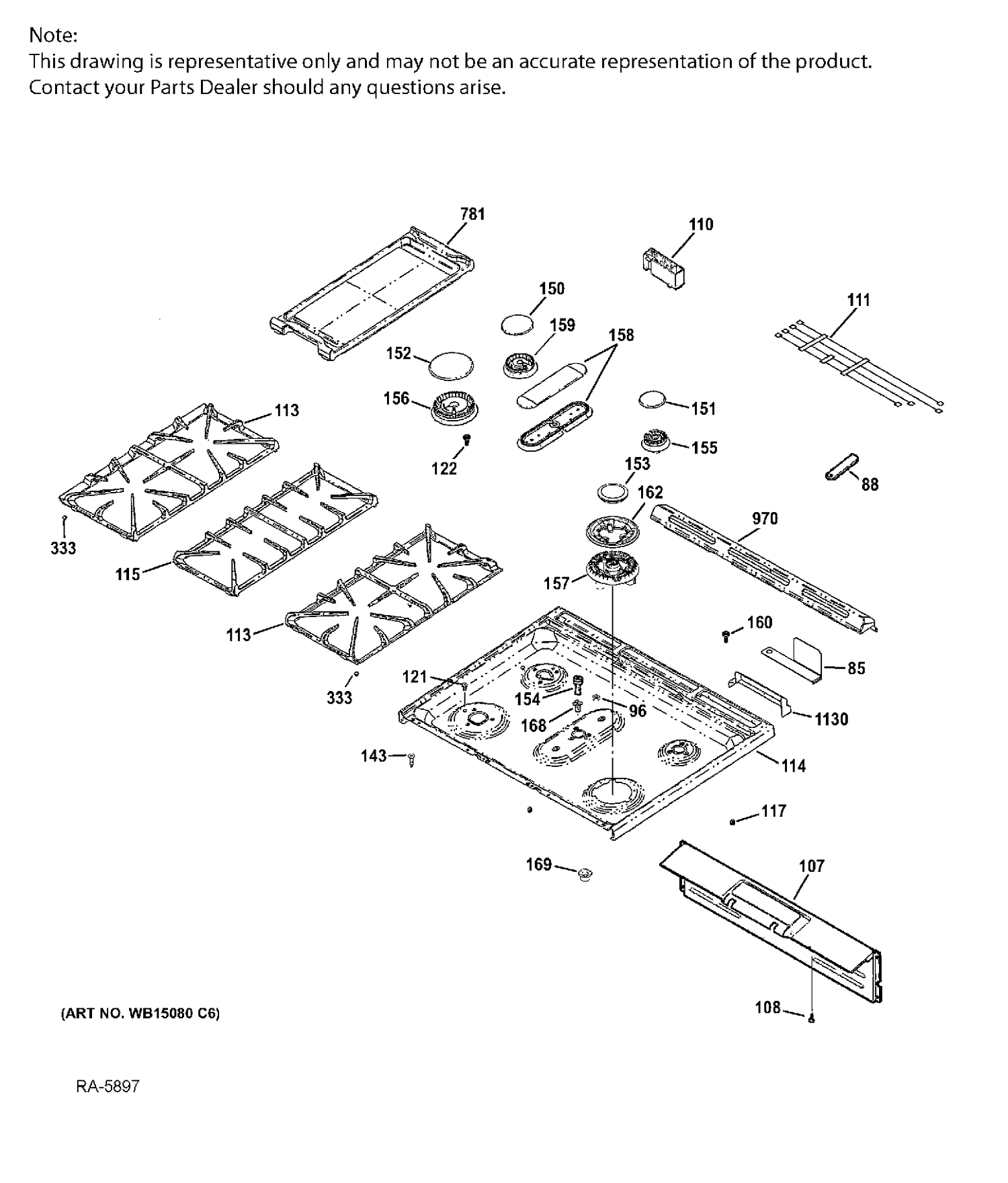 CONTROL PANEL & COOKTOP Diagram and Parts List for CC2S985SET6SS  General Electric Range