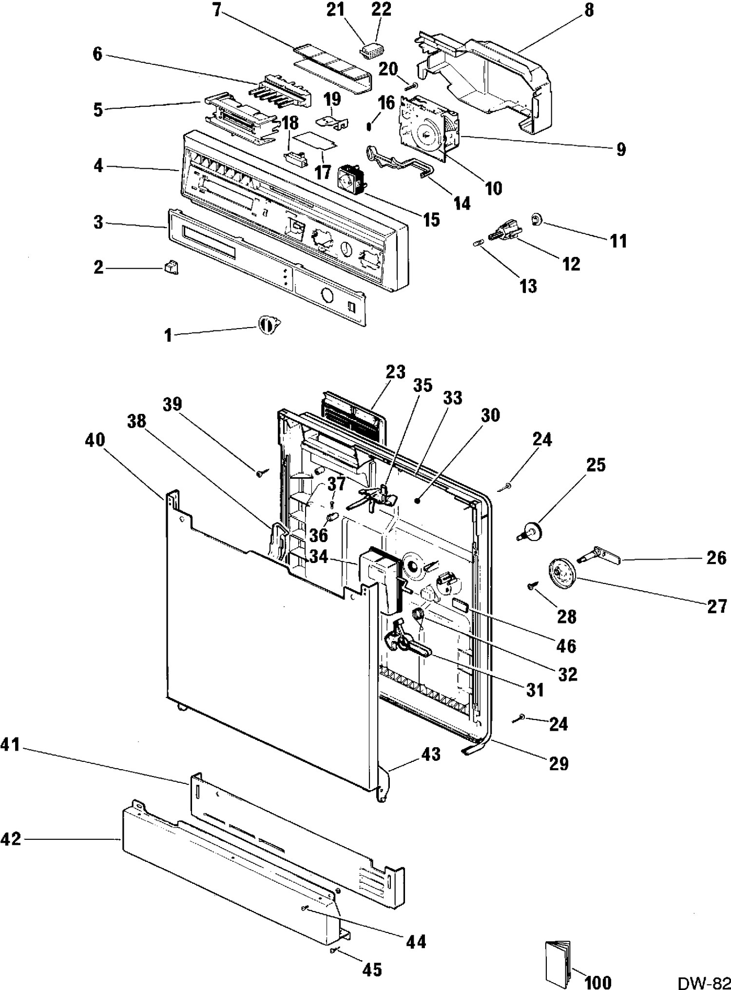 DOOR & ESCUTCHEON PARTS Diagram and Parts List for MRB0220MB119  General Electric Dishwasher
