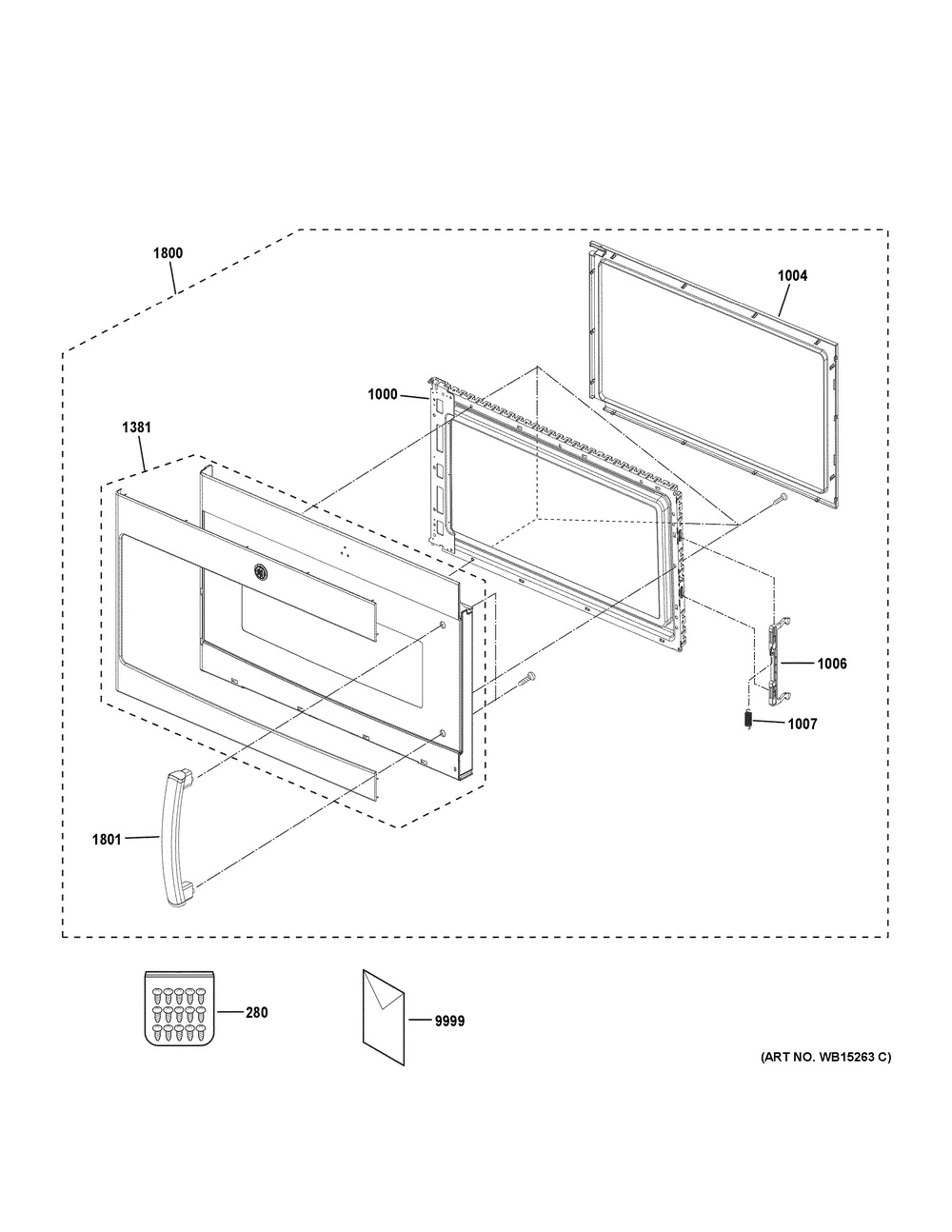Door Parts Diagram and Parts List for PSA9120SF5SS  General Electric Microwave Oven Combo