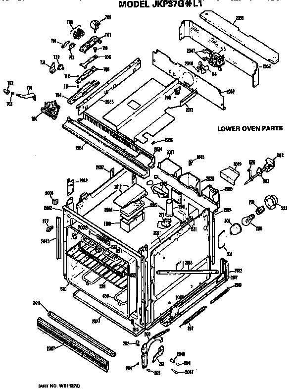 Lower Oven Diagram and Parts List for JKP37G*L1WG  General Electric Wall Oven