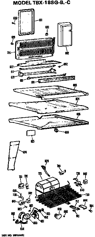 Unit Parts Diagram and Parts List for TBX18SGB  General Electric Refrigerator