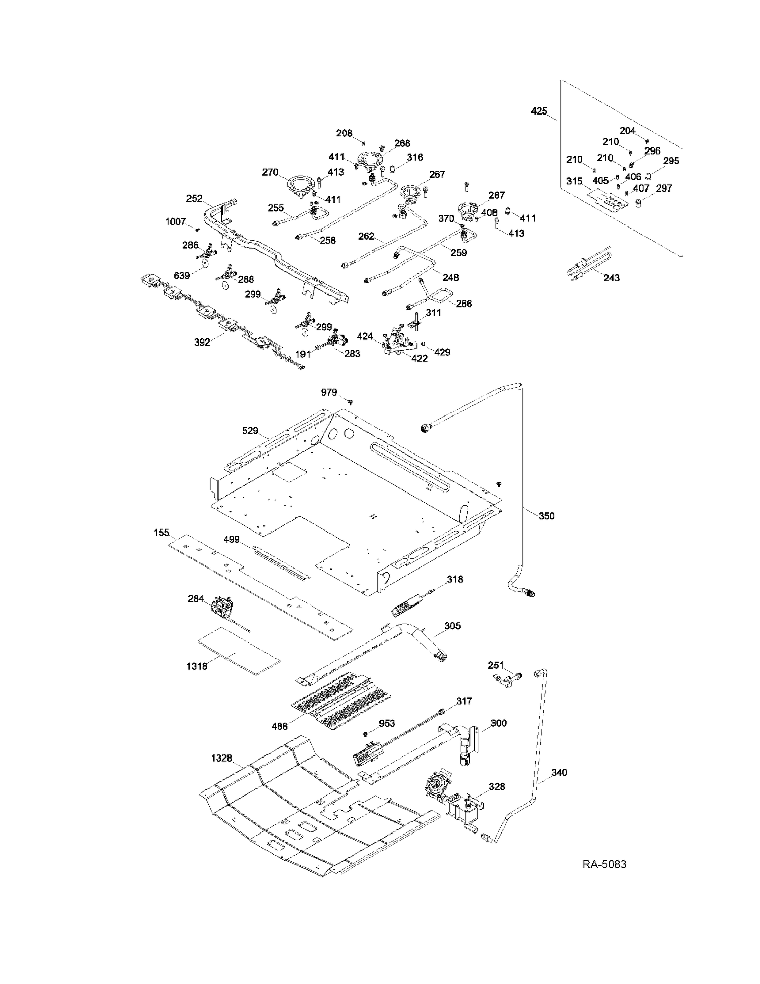 GAS & BURNER PARTS Diagram and Parts List for PCGB930SET2SS  General Electric Range