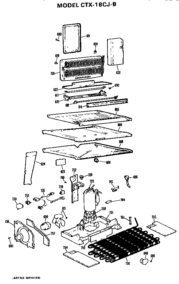 Unit Parts Diagram and Parts List for CTX18CJBR  Hotpoint Refrigerator