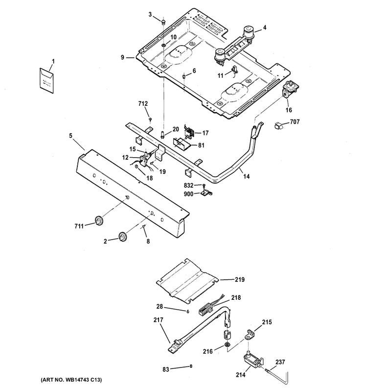 Gas & Burner Parts Diagram and Parts List for RGB508PEF2WH  Hotpoint Range