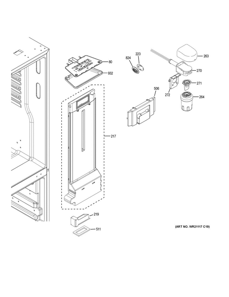 Fresh Food Section Diagram and Parts List for GNE21FGKAKBB  General Electric Refrigerator