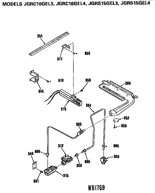 Burner Assembly Diagram and Parts List for JGRS15GEL3  General Electric Range