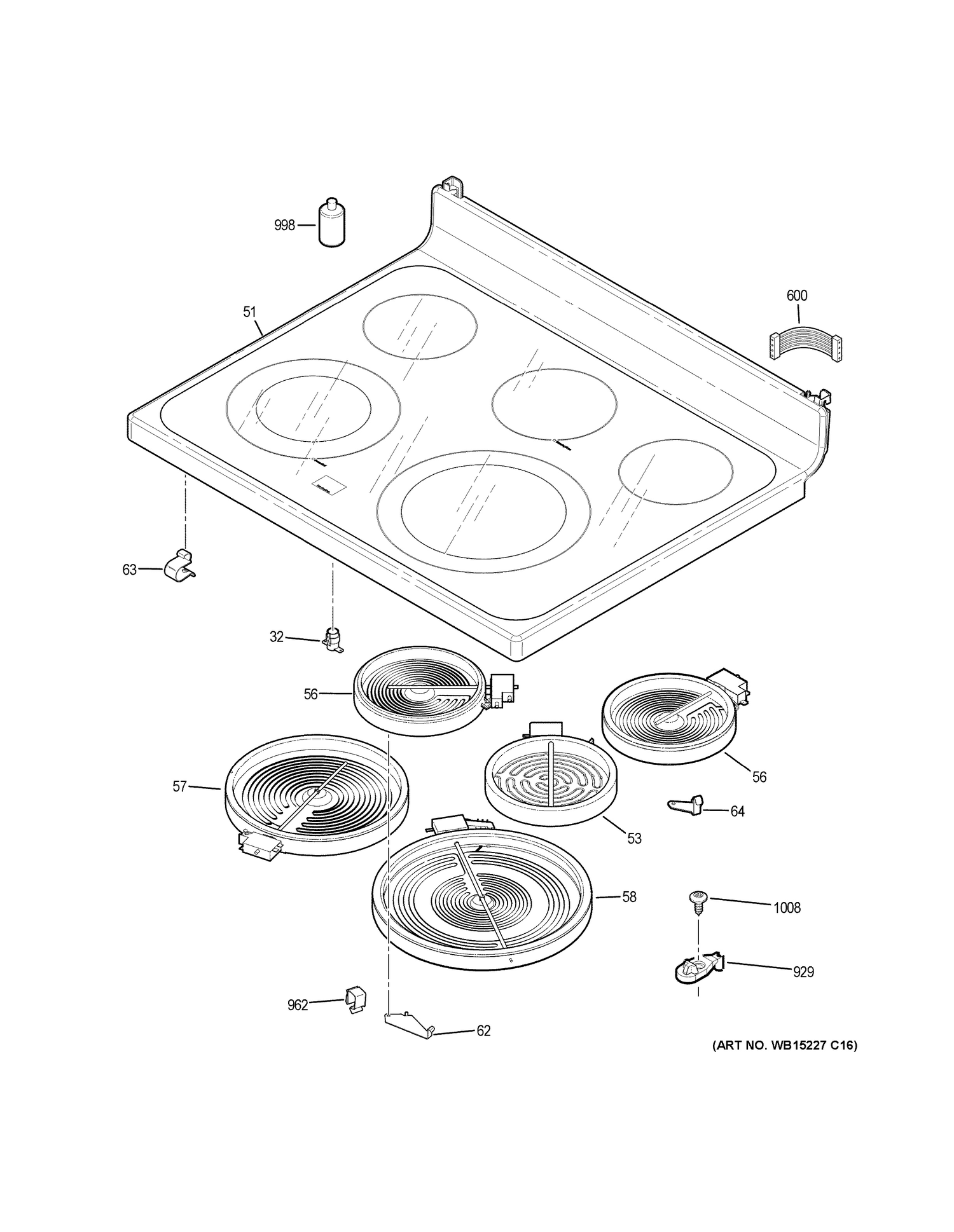 COOKTOP Diagram and Parts List for JCB865SJ4SS  General Electric Range