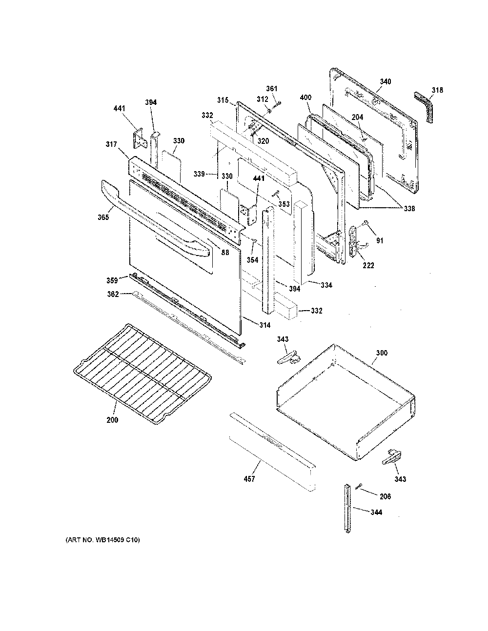 Door And Drawer Parts Diagram and Parts List for JB256DM3BB  General Electric Range