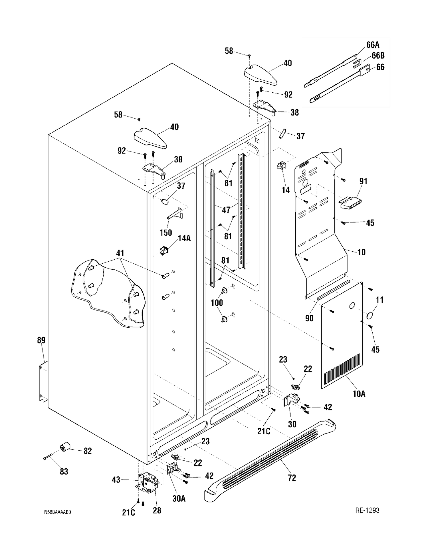 CABINET GROUP Diagram and Parts List for 33346-1  General Electric Refrigerator