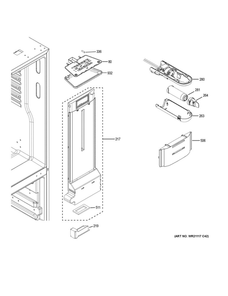 Fresh Food Section Diagram and Parts List for GNE21FSKGFSS  General Electric Refrigerator