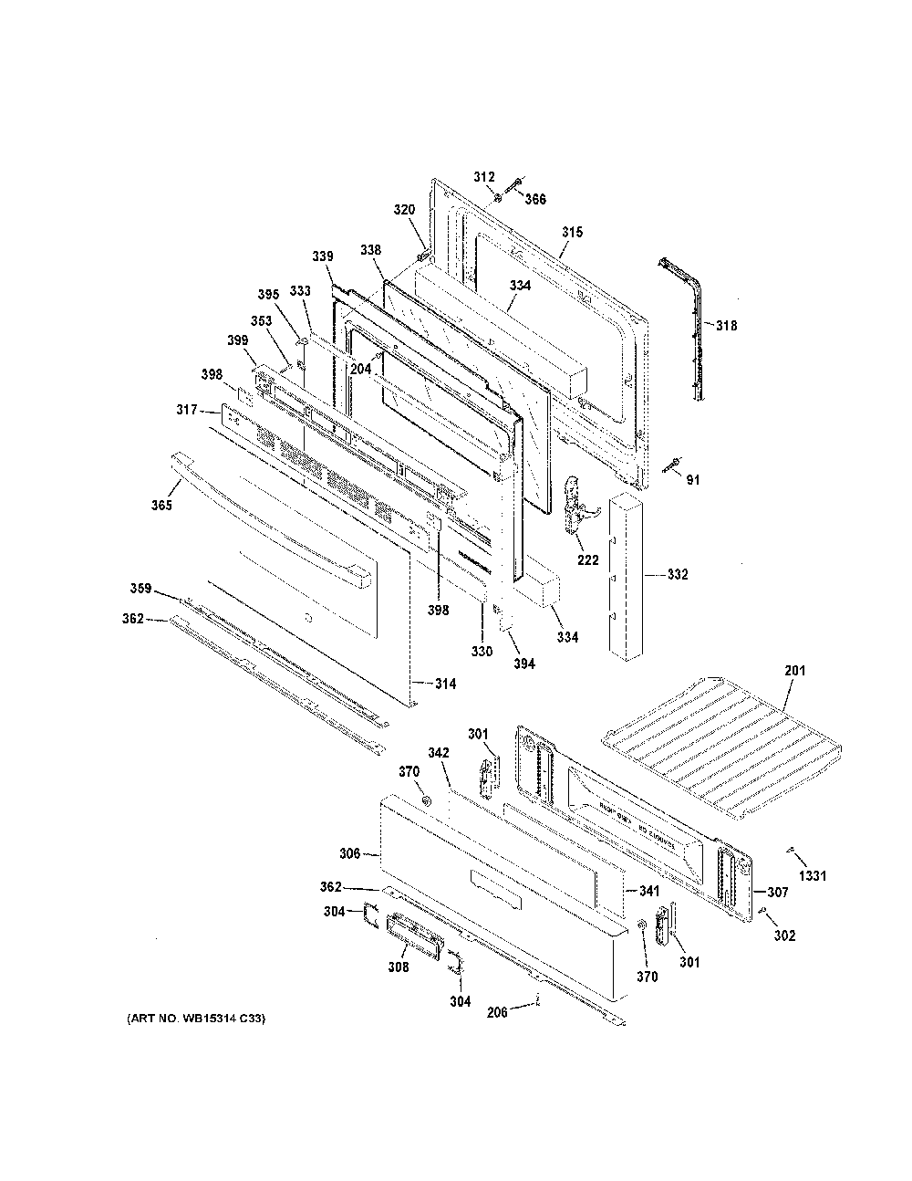 Door And Drawer Parts Diagram and Parts List for JGBS30RET1SS  General Electric Range