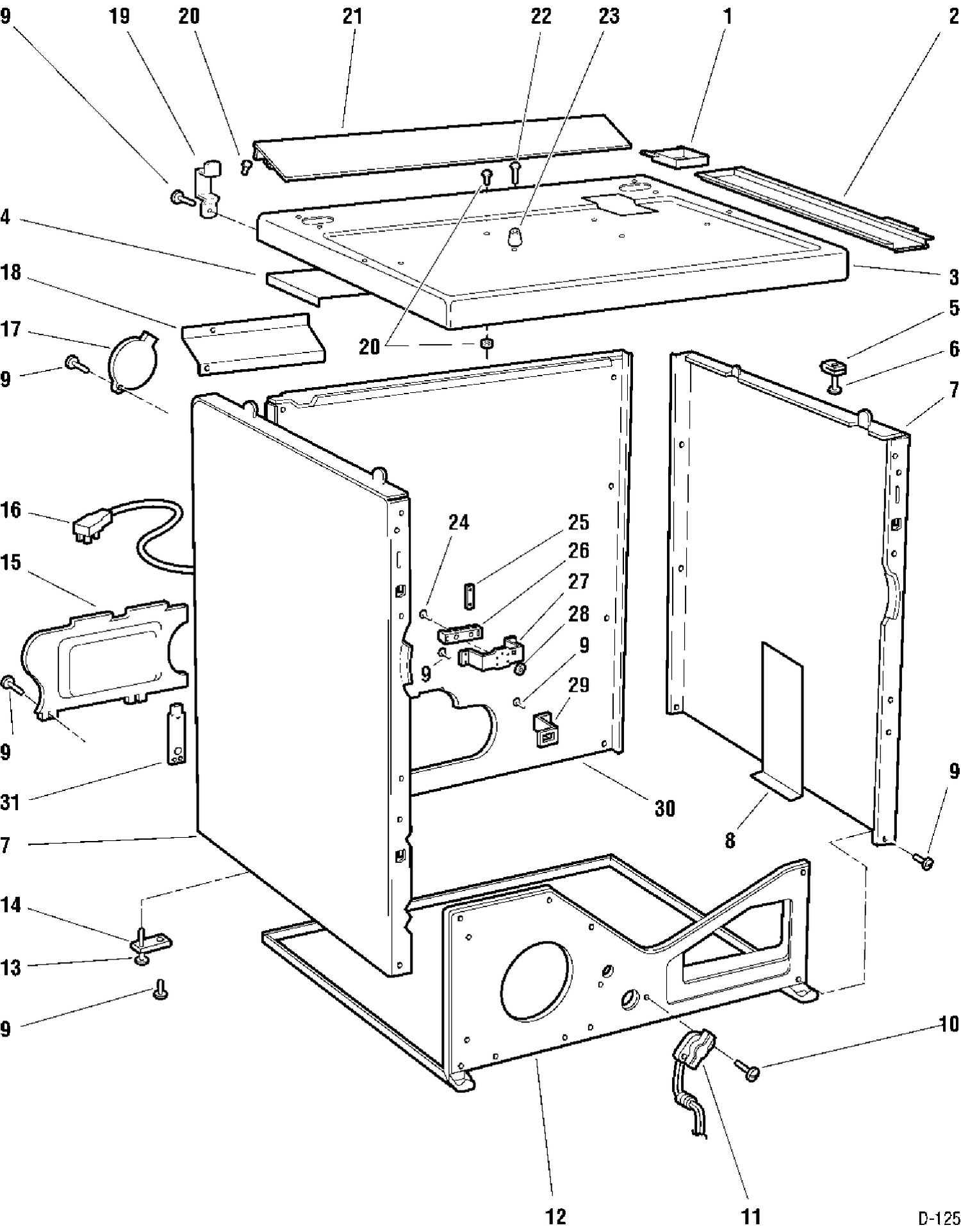 CABINET Diagram and Parts List for DE04-CA0  General Electric Dryer