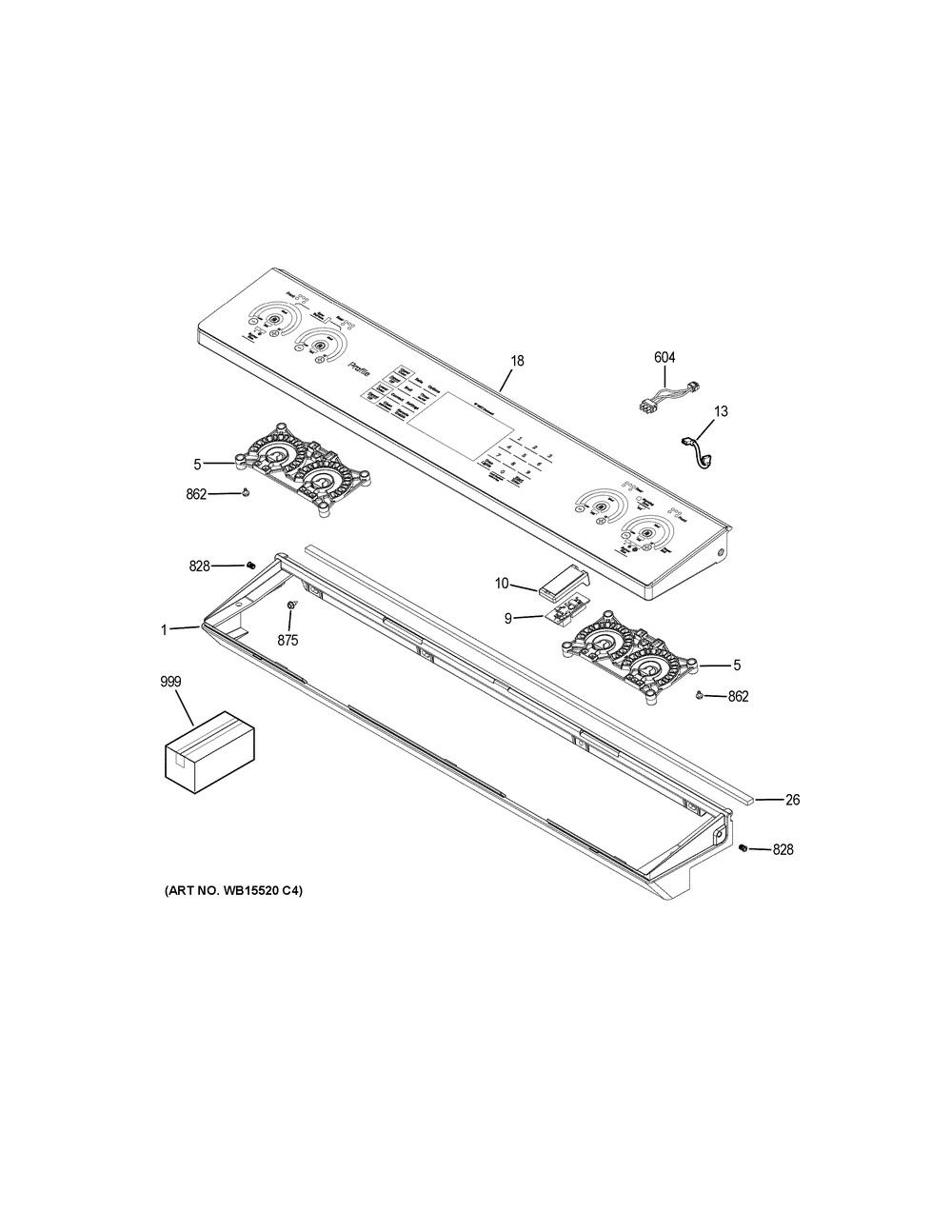 Control Panel Diagram and Parts List for PS960EL2ES  General Electric Range