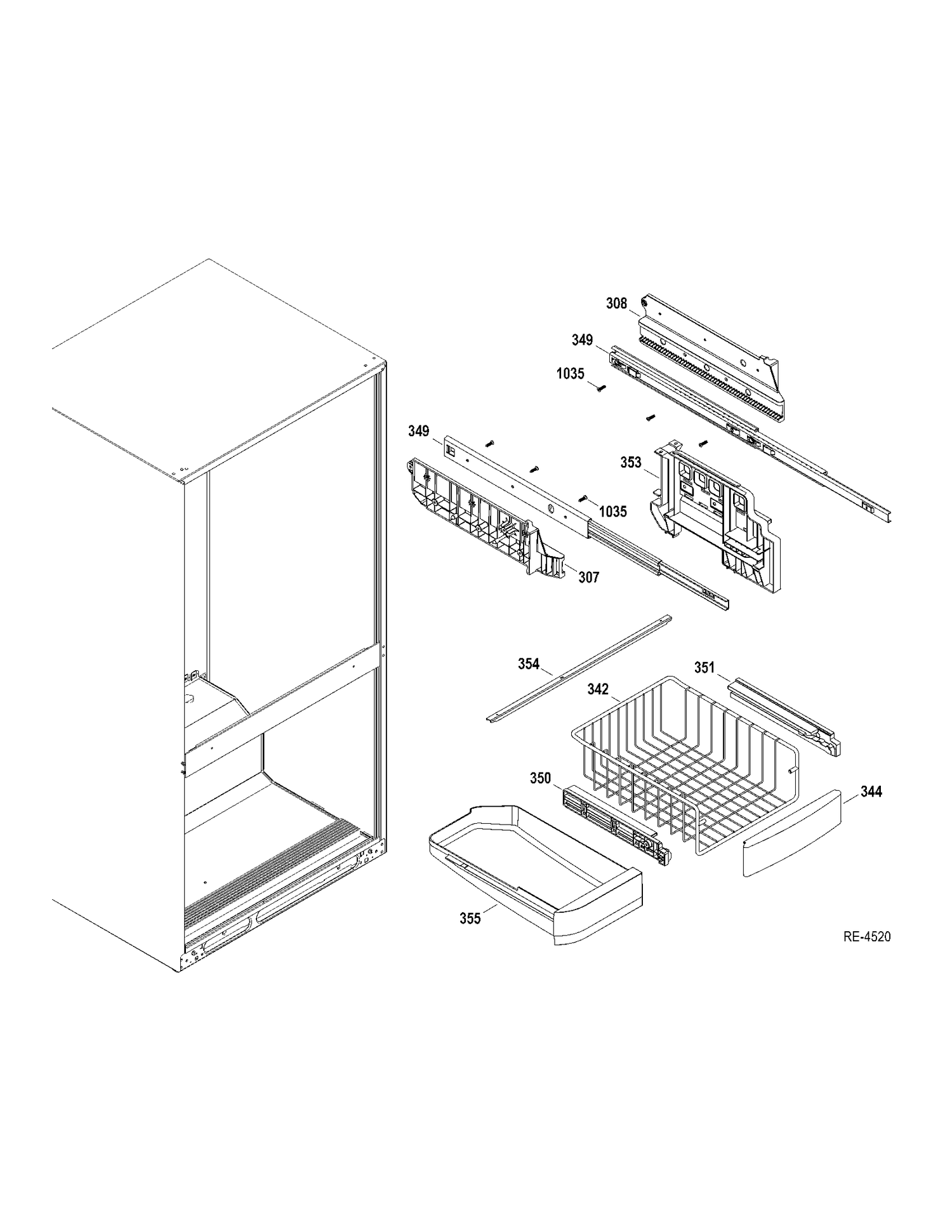 FZ SHELVES Diagram and Parts List for GDRS0HBYERBS  General Electric Refrigerator