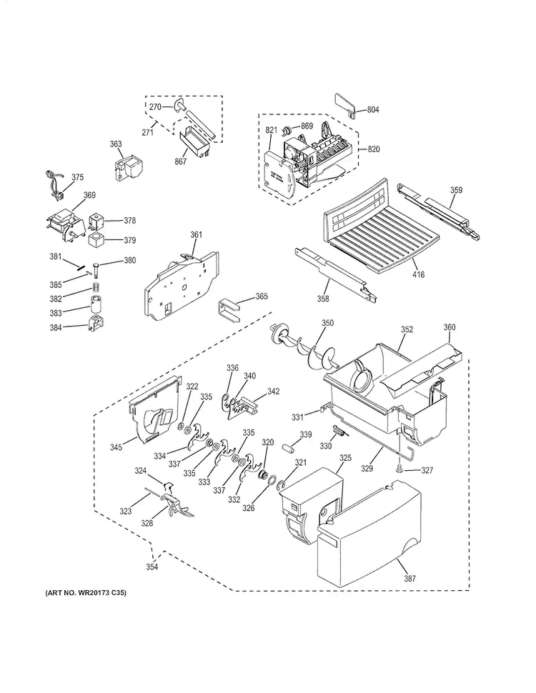 Ice Maker & Dispenser Diagram and Parts List for GSH25JGDDWW  General Electric Refrigerator