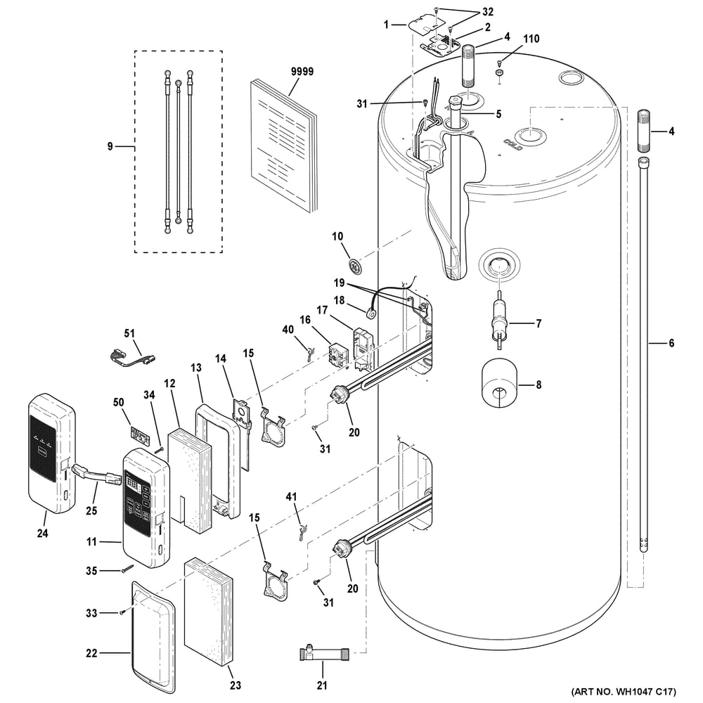 Water Heater Assembly Diagram and Parts List for GE50S10BUT01  General Electric Water Heater