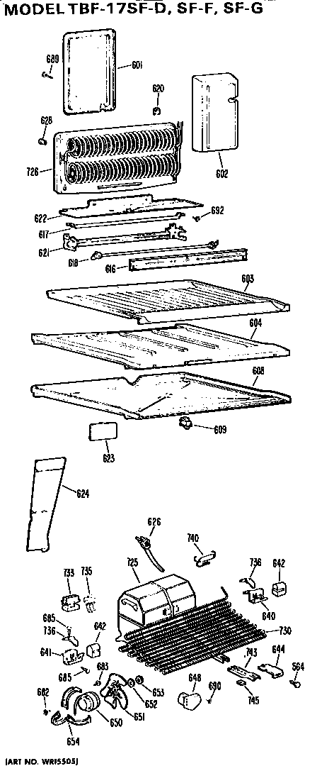 Unit Parts Diagram and Parts List for TBF17SFG  General Electric Refrigerator