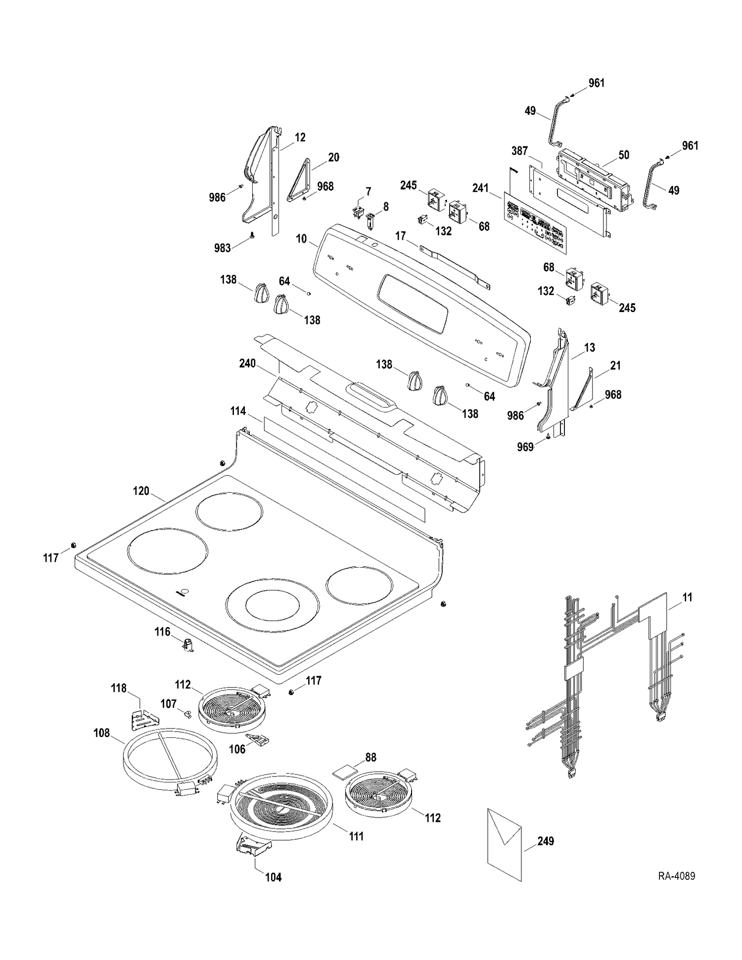 CONTROLS-COOKTOP Diagram and Parts List for JCBP79SP3SS  General Electric Range