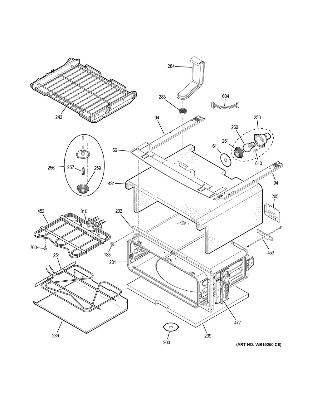 Upper Oven Diagram and Parts List for PB980SJ4SS  General Electric Range