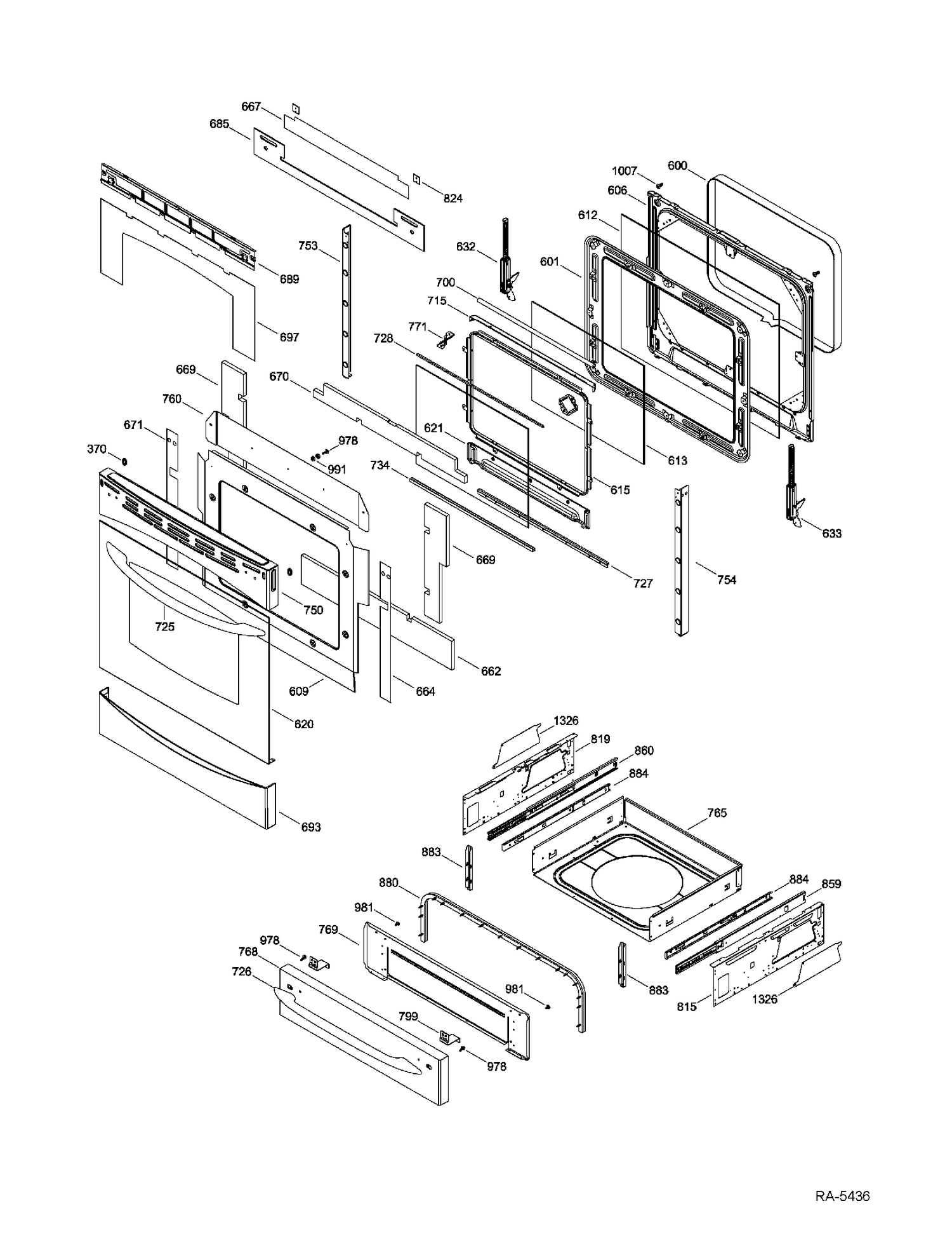 DOOR & DRAWER Diagram and Parts List for PCB909SR4SS  General Electric Range