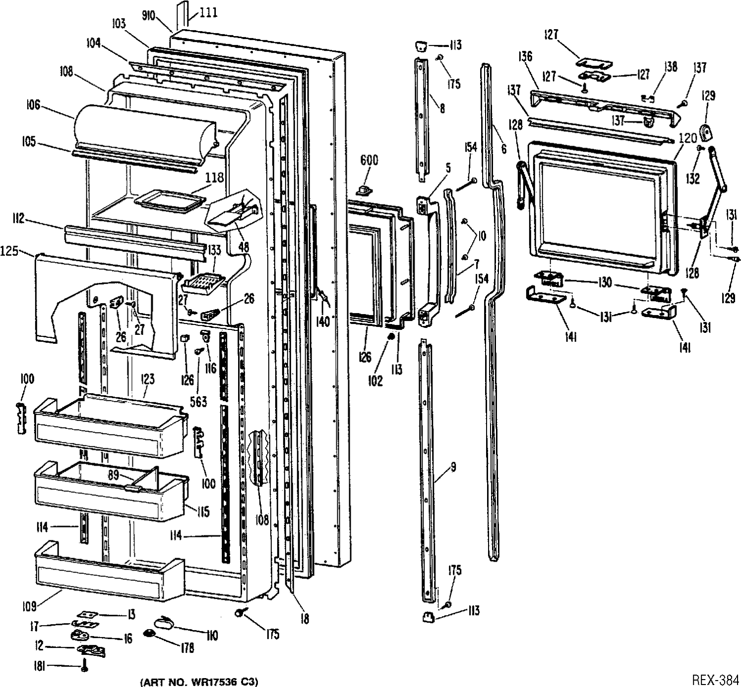REFRIGERATOR DOOR Diagram and Parts List for CSXC27HRBAD  General Electric Refrigerator