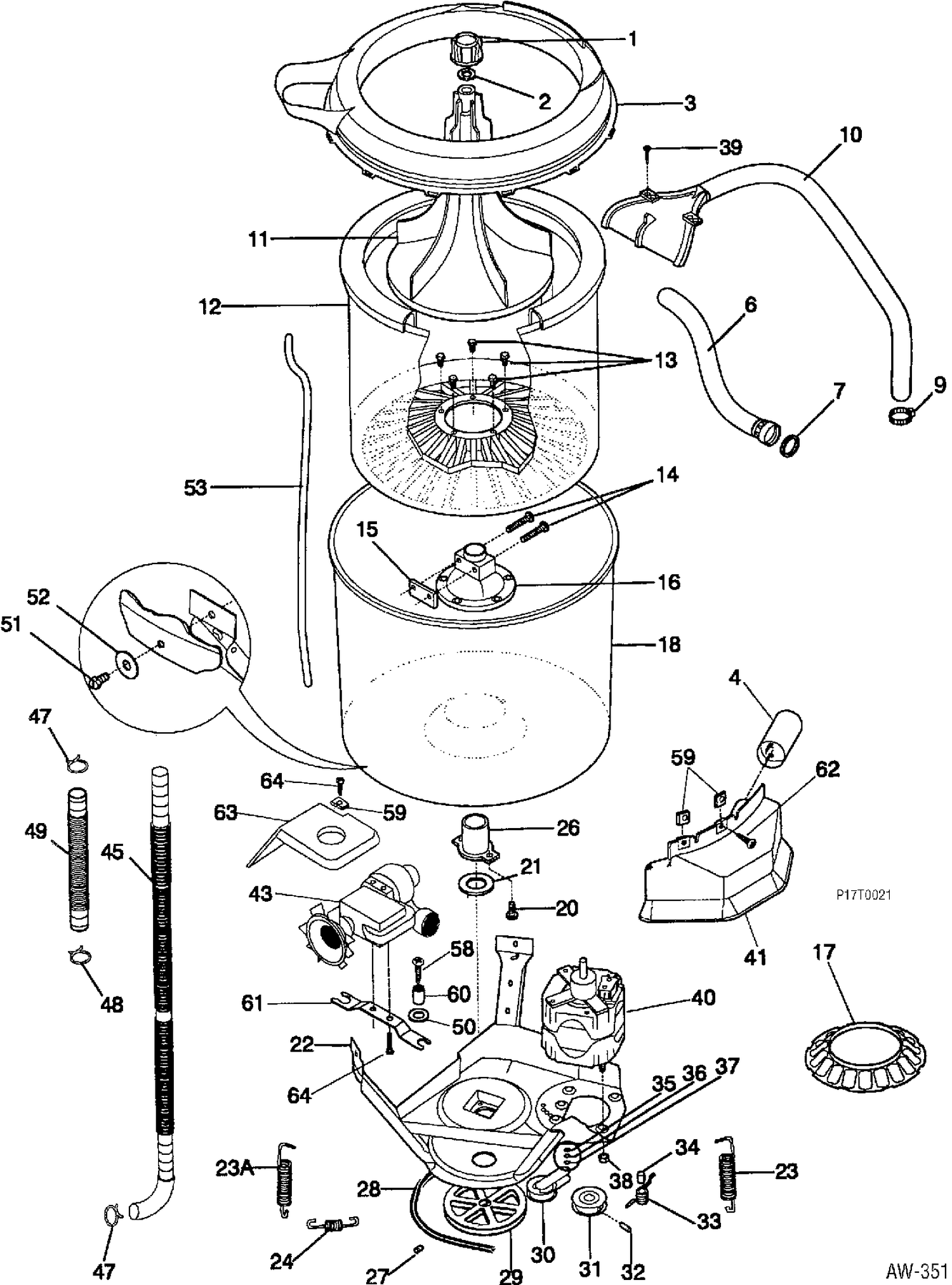 MOTOR / TUB Diagram and Parts List for WSM27TCCWWB  General Electric Washer