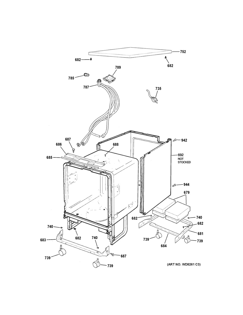 Cabinet & Exterior Parts Diagram and Parts List for GSC3500D55BB  General Electric Dishwasher