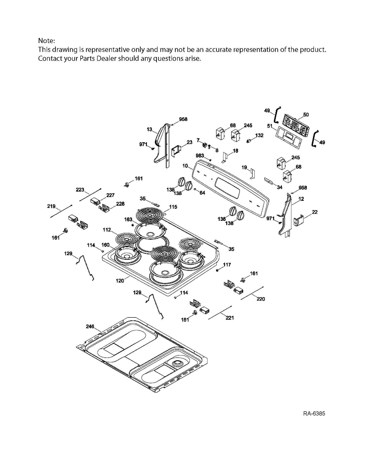 CONTROL PANEL & COOKTOP Diagram and Parts List for JCBS250ST4SS  General Electric Range