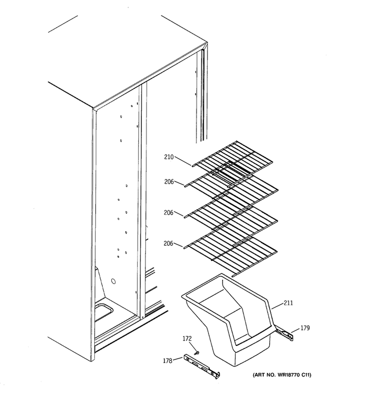 Freezer Shelves Diagram and Parts List for HSS22GFTCWW  Hotpoint Refrigerator