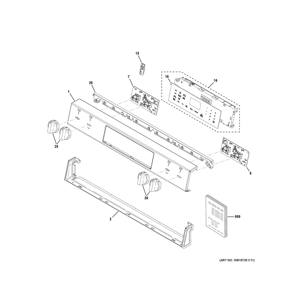 Control Panel Diagram and Parts List for PHS700AY1FS  General Electric Range
