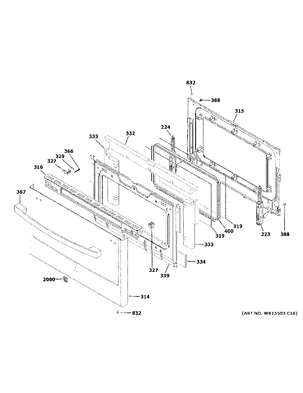 Lower door Diagram and Parts List for PGS960FEL4DS  General Electric Range