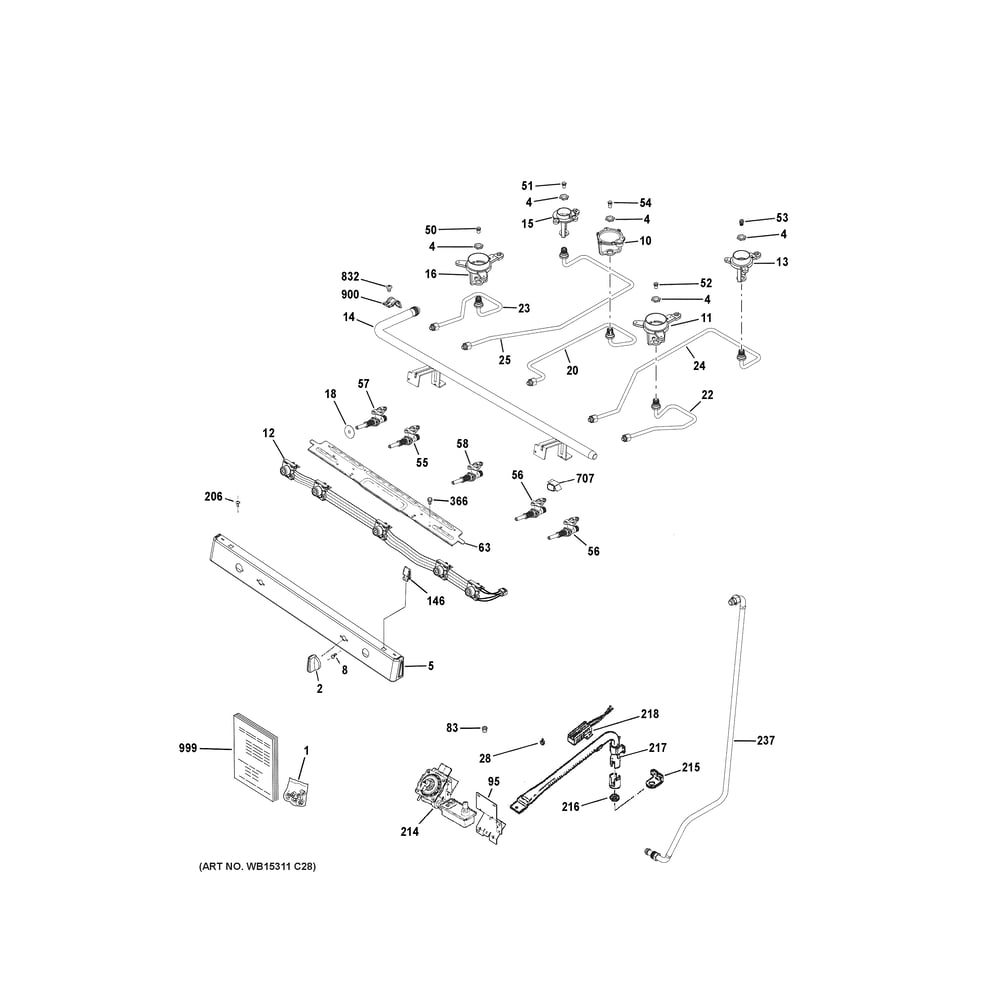 Gas & Burner Parts 1 Diagram and Parts List for JGBS66DEK7BB  General Electric Range