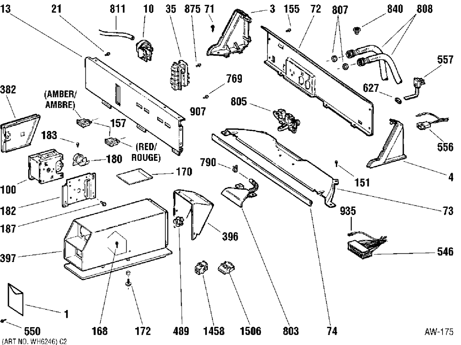 CONTROL PANEL Diagram and Parts List for ZCCB1030V1WC  General Electric Washer