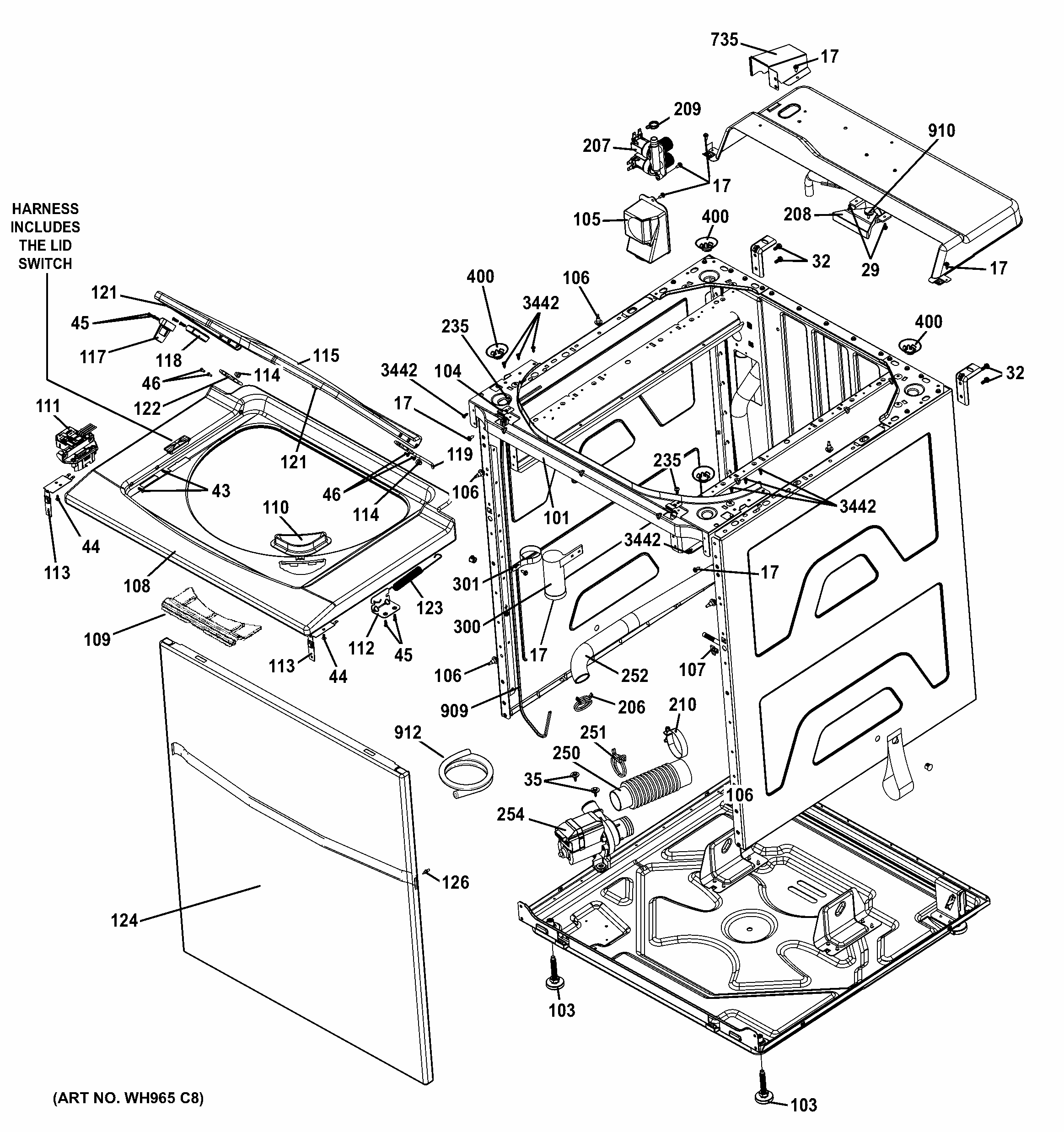 Cabinet 5 Diagram and Parts List for 2661532513  Kenmore Washer Dryer Combo