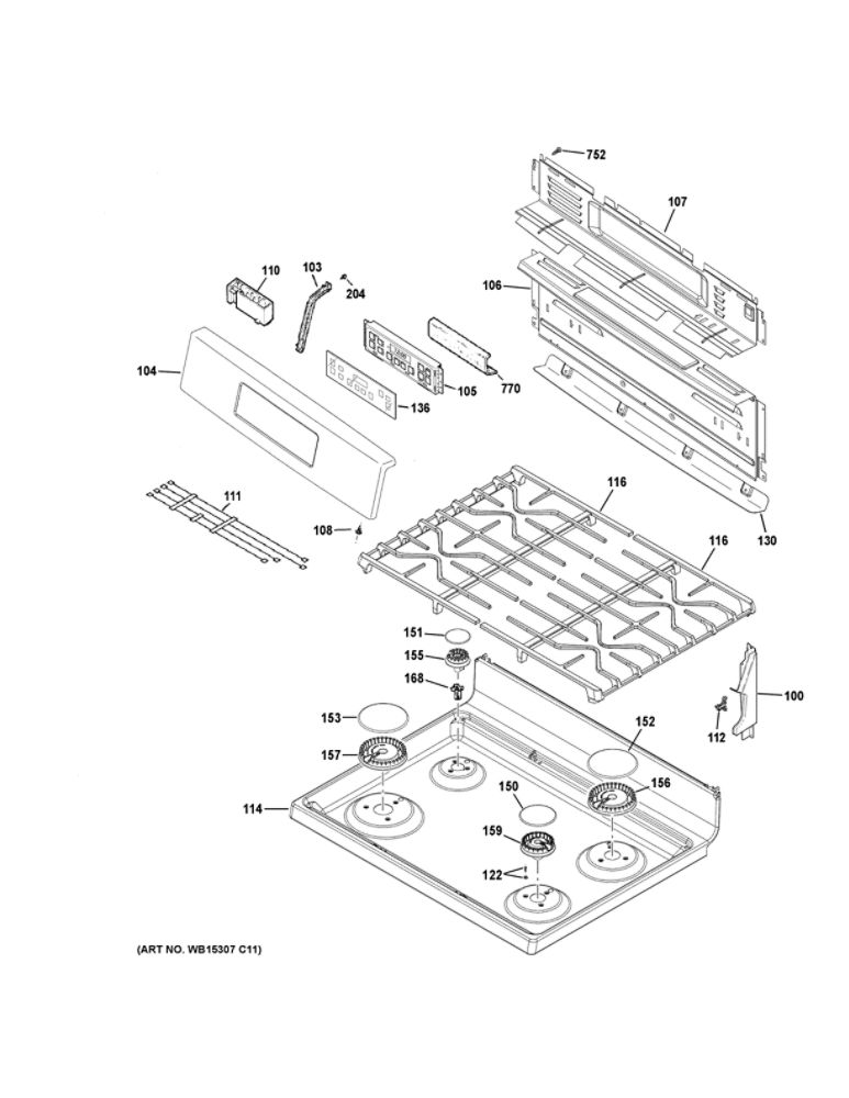 Control Panel And Cooktop Diagram and Parts List for JGB645EEK2ES  General Electric Range