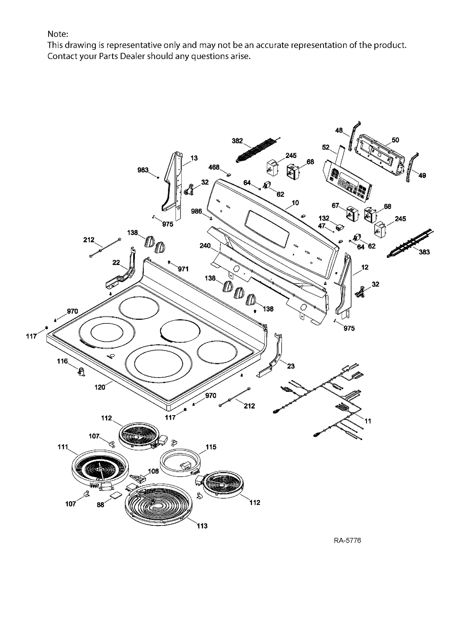 CONTROL PANEL & COOKTOP Diagram and Parts List for JCB840DJ1WW  General Electric Range