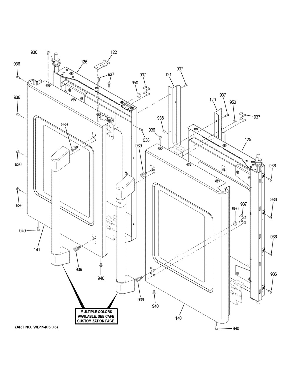 Upper Doors Diagram and Parts List for CTD90FP3M1D1  General Electric Range
