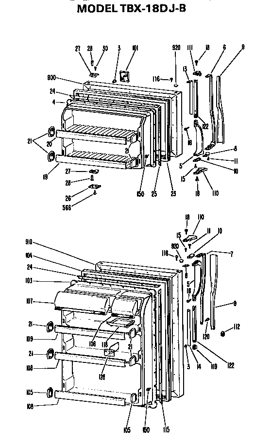 Doors Diagram and Parts List for TBX18DJB  General Electric Refrigerator