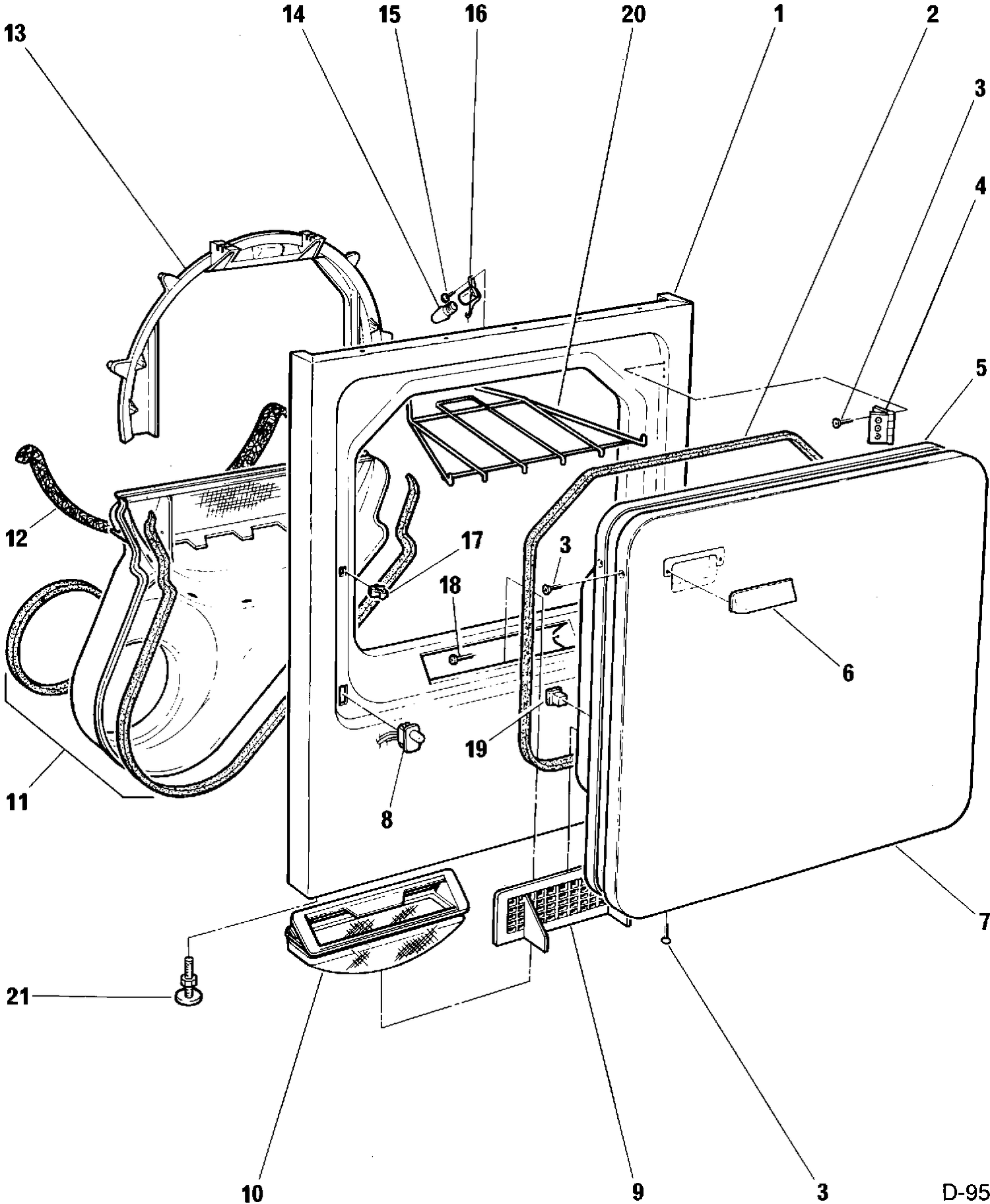 CABINET FRONT & DOOR Diagram and Parts List for GDG8500R*119  General Electric Dryer