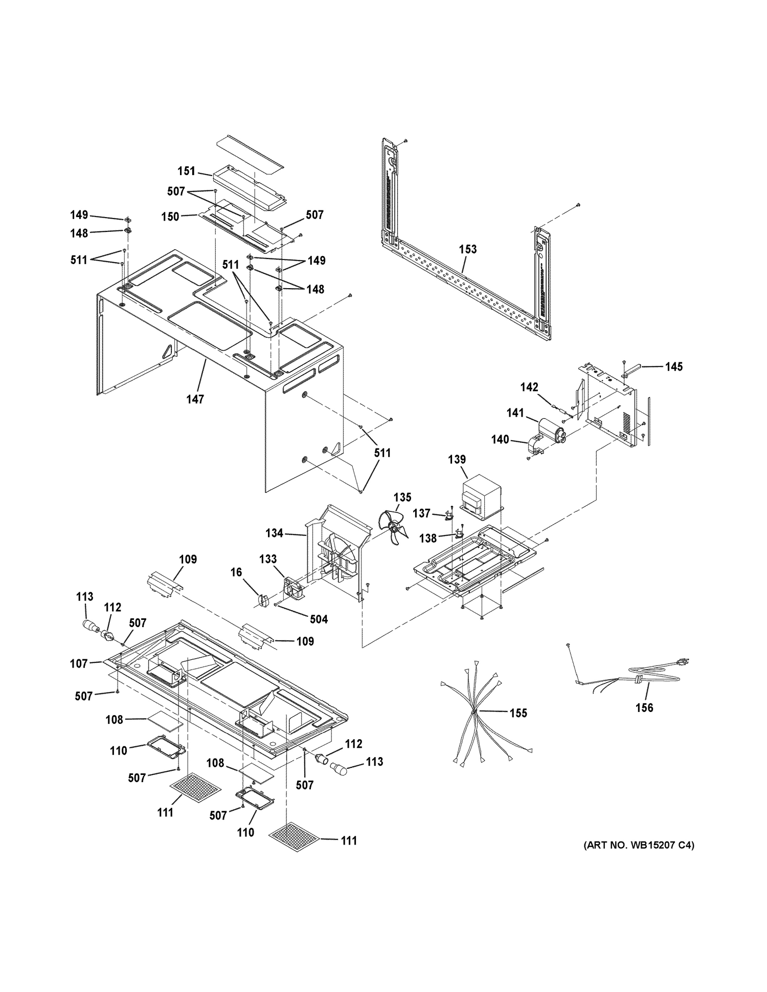 INTERIOR PARTS Diagram and Parts List for RVM5160DH3CC  General Electric Range